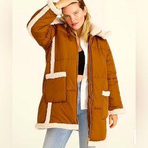 NWOT XS J Crew Signature Snow Day Primaloft Puffer with Sherpa accents.